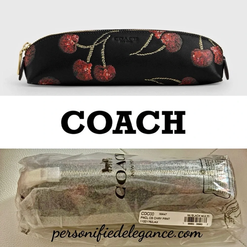 NEW Coach Limited Edition Cherry Print Black Red Multi Coated Canvas Pencil Case - Picture 1 of 13